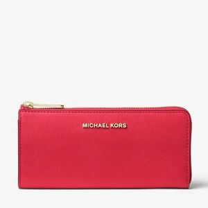 Jet Set Travel Large Saffiano Leather Quarter-Zip Wallet